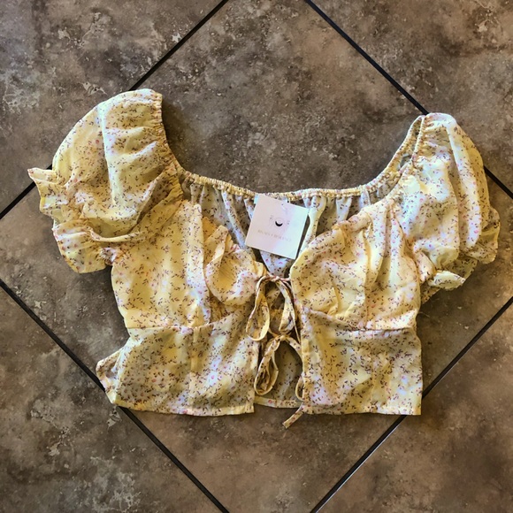 NWT yellow floral sheer crop top - Picture 1 of 9